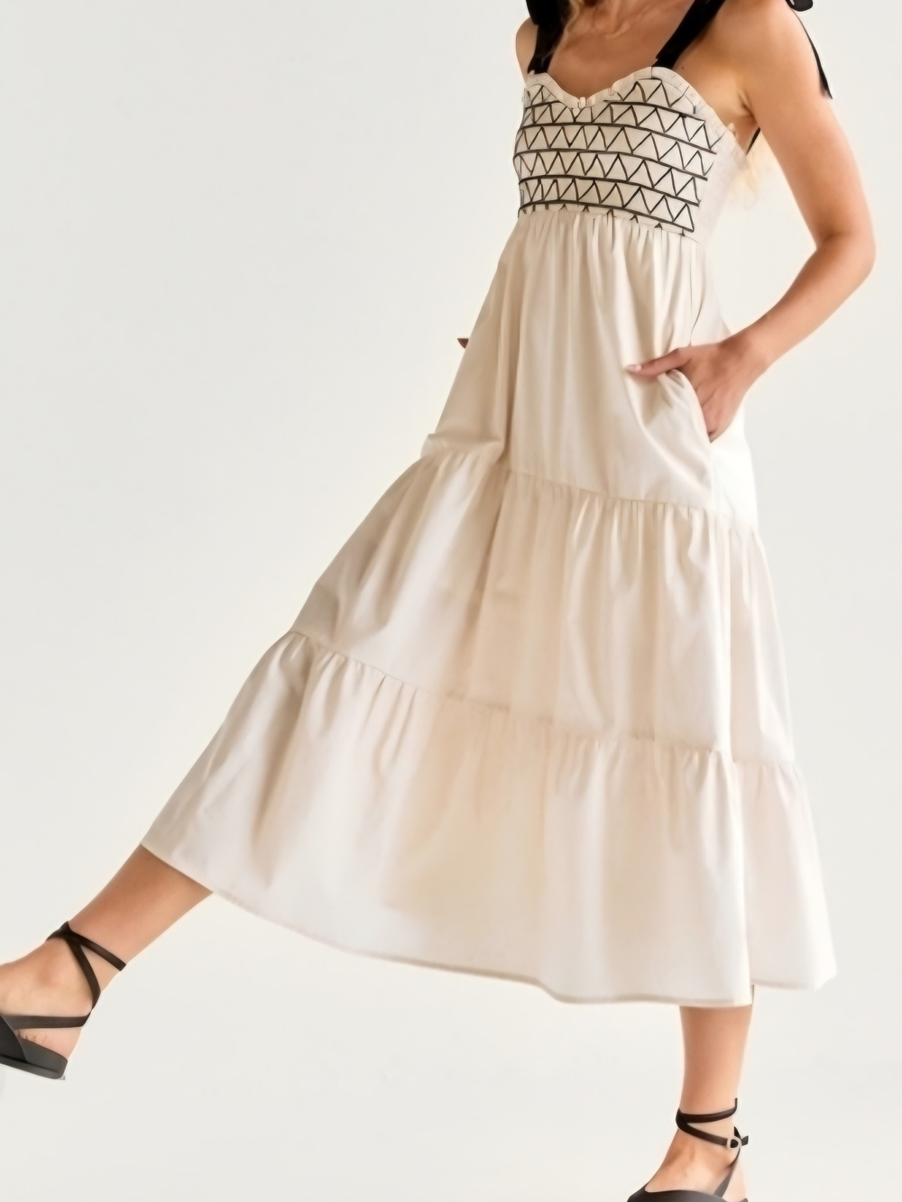 Trixxi Cream Tiered Maxi with Black Strap Accents